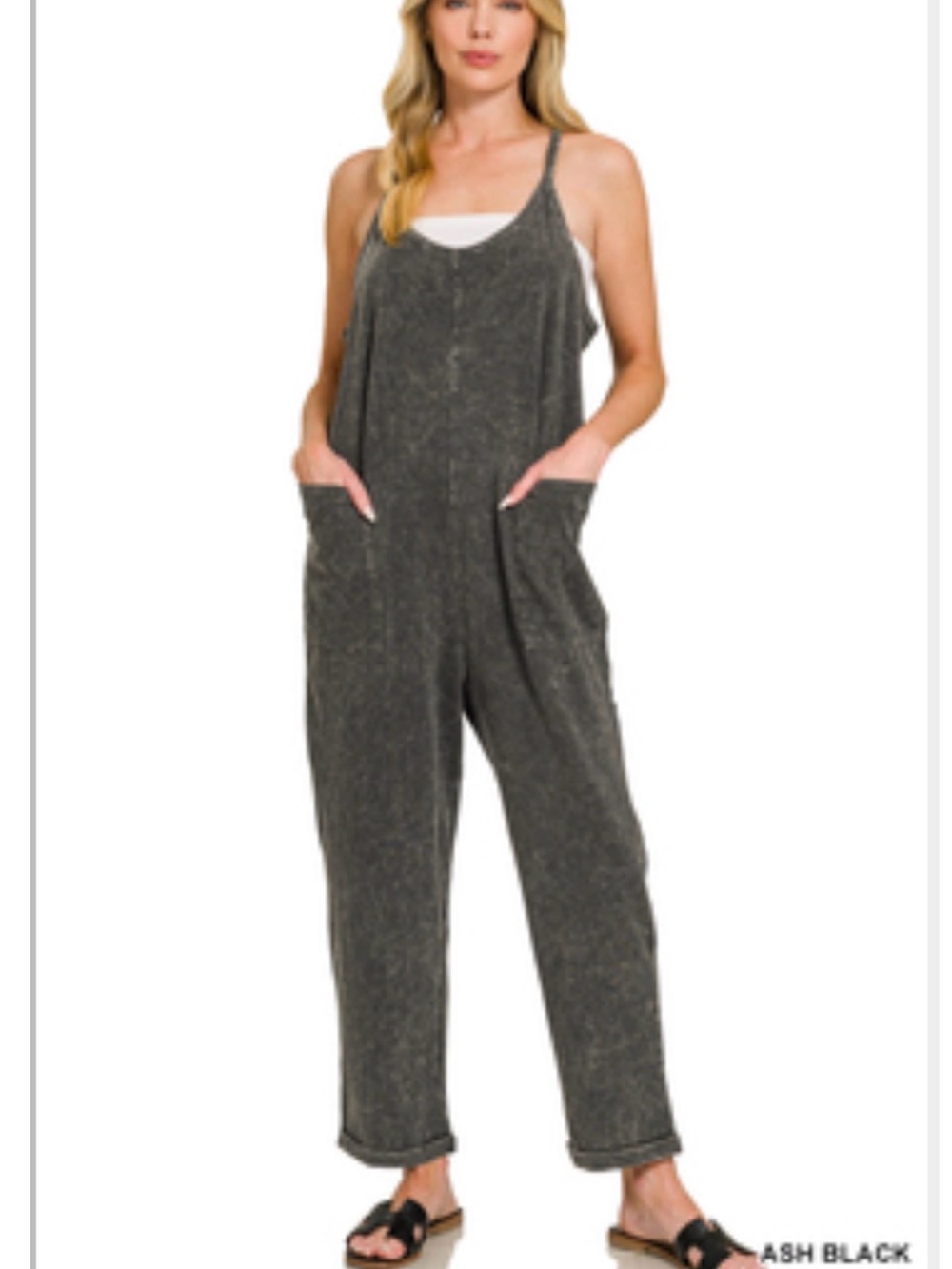 Zenana Outfitters Ash Black Relaxed Strap Jumpsuit